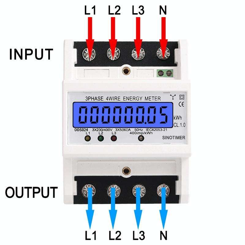 SINOTIMER Three-Phase Backlight Display Rail Type Electricity Meter 5-100A 400V(DDS024 White Shell)