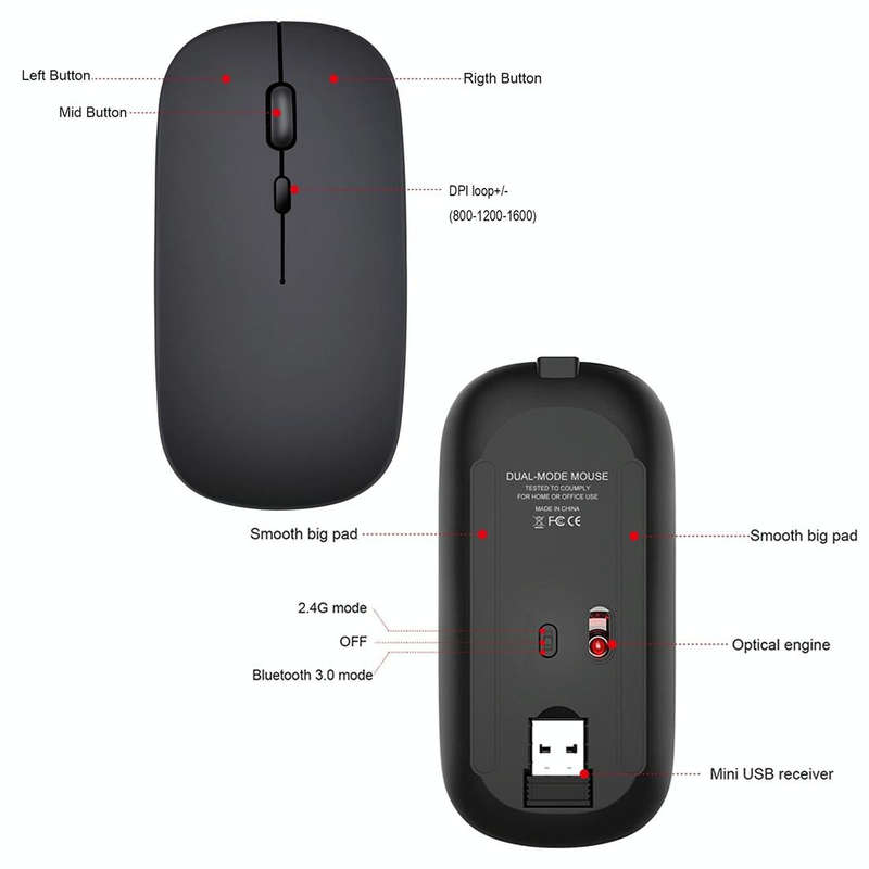 HXSJ M90 2.4GHz Ultrathin Mute Rechargeable Dual Mode Wireless Bluetooth Notebook PC Mouse(Grey)