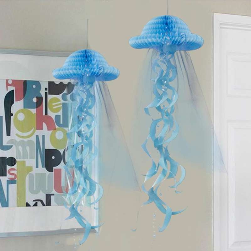 Honeycomb Jellyfish Pastel Mermaid Party Birthday Party Decorations Hanging(Blue)