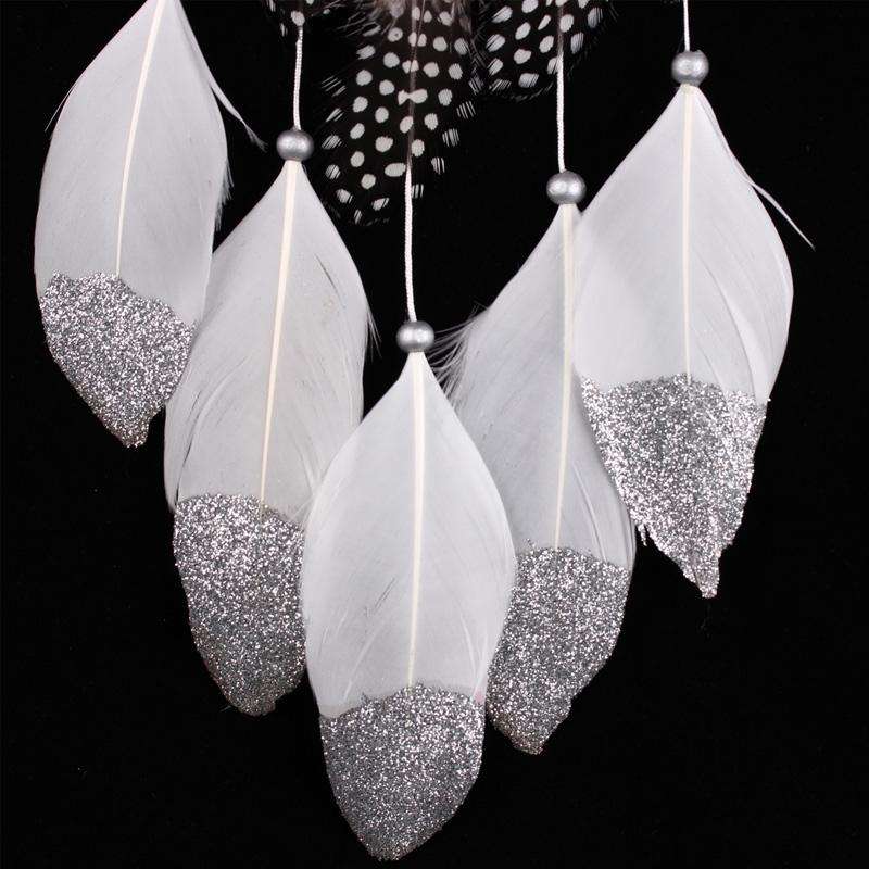 White Dream Catcher Wall Car Hanging Decoration Silver Feather Core Bead Handmade Dreamcatcher