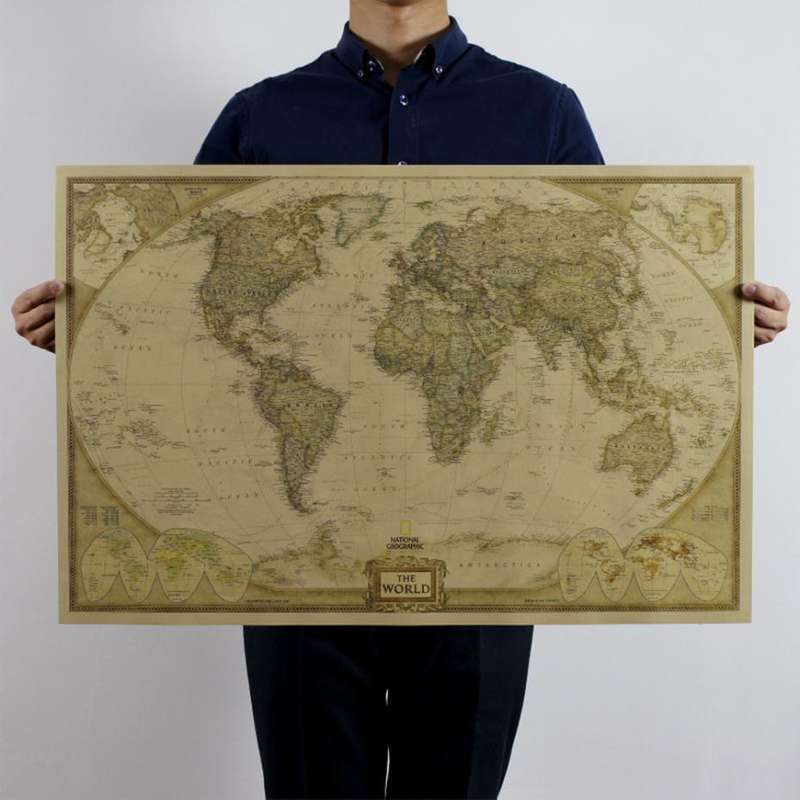 Antique Poster Wall Chart Retro Matte Kraft Paper World Map, Size:20X30cm