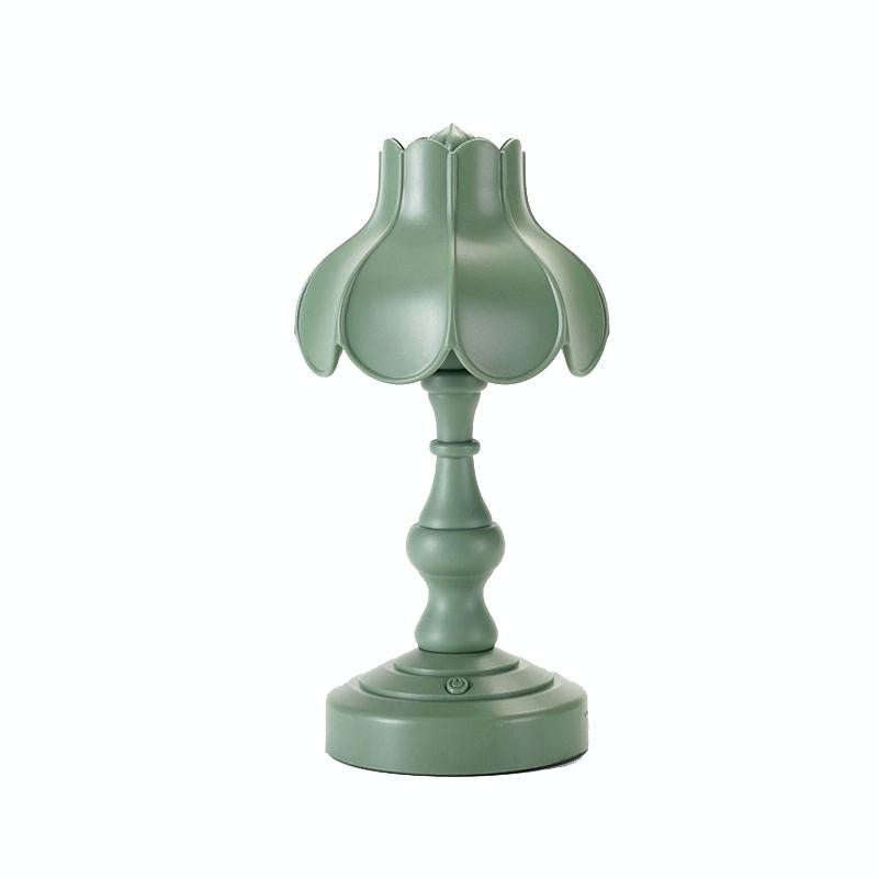 Retro Charging Table Lamp Bedroom Bed LED Eye Protection Light(LD05 Lotus Gray Green)