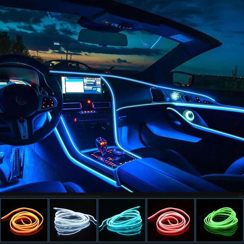 Waterproof Flat Flexible Car Strip Light with Driver for Car Decoration, Length: 5m (Ice Blue Light)