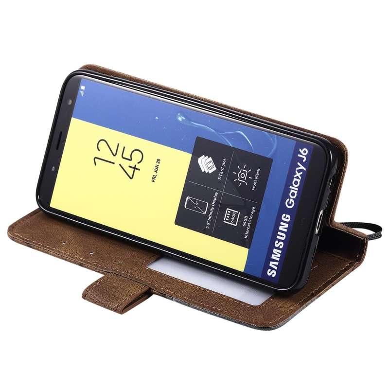 For Samsung Galaxy J6 Skin Feel Splicing Horizontal Flip Leather Case with Holder & Card Slots & ...