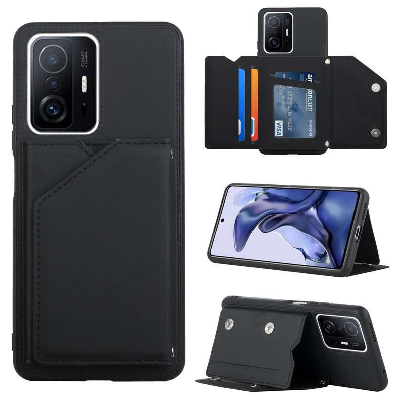 For Xiaomi Mi 11T / Mi 11 Pro Skin Feel PU + TPU + PC Back Cover Shockproof Phone Case with Card ...