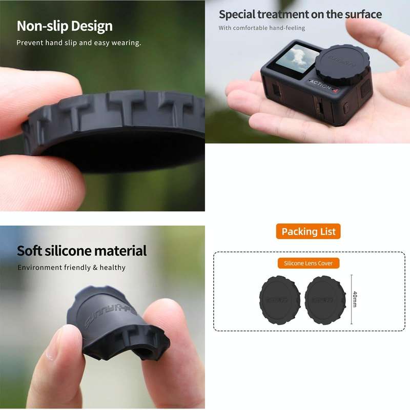 For DJI Osmo Action 3 / 4 Sunnylife 2pcs Scratch-resistant Camera Lens Cap Cover (Black)