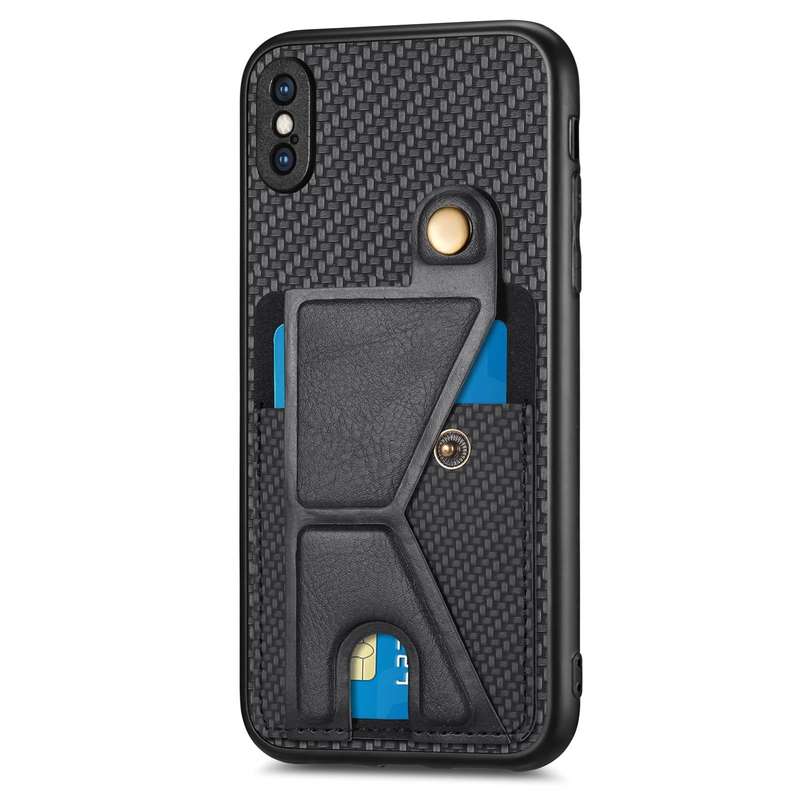 For iPhone X / XS Carbon Fiber Wallet Flip Card K-shaped Holder Phone Case(Black)