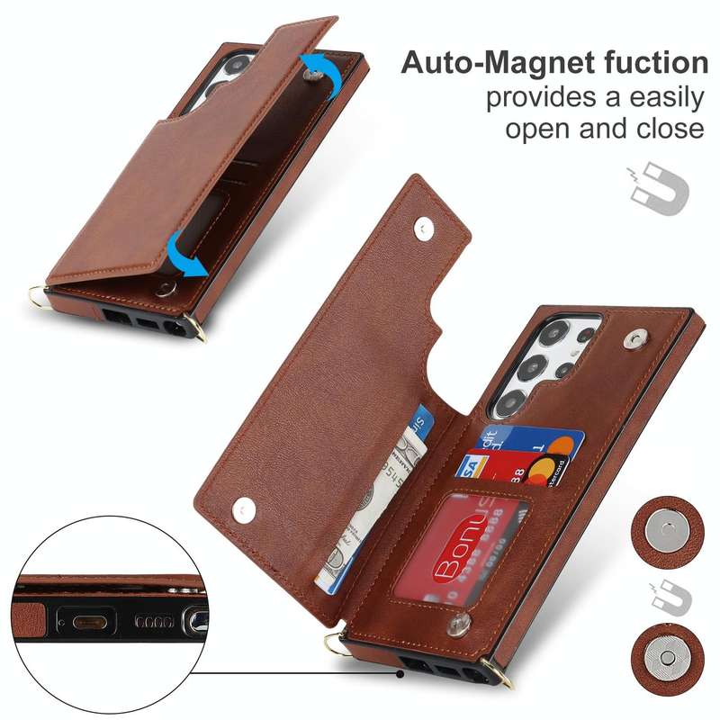 For Samsung Galaxy S23 Ultra 5G Cross-body Square Double Buckle Flip Card Bag TPU+PU Case(Brown)