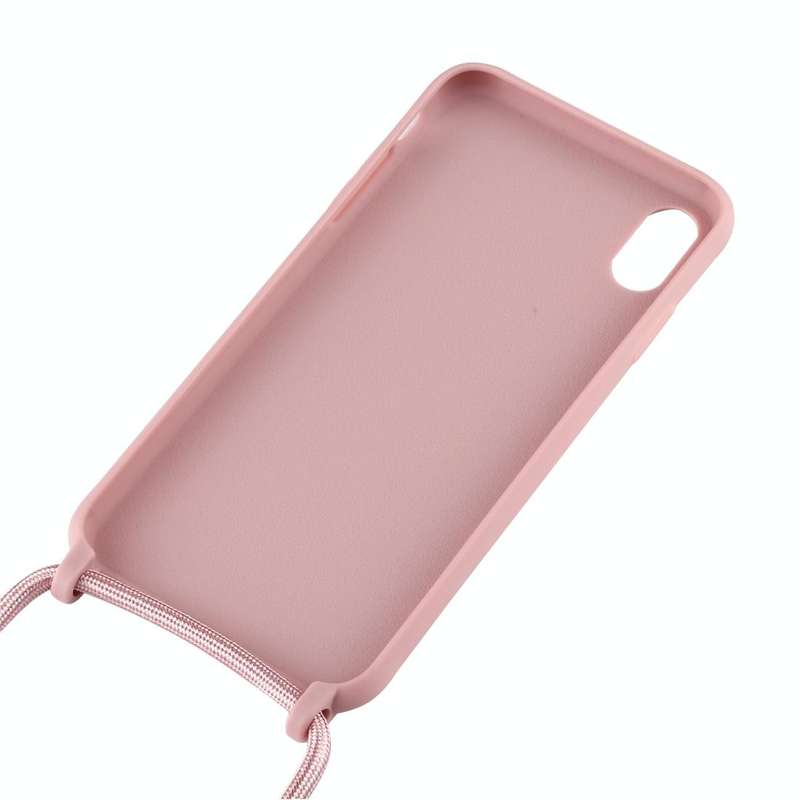 For iPhone XS Max Candy Color TPU Protective Case with Lanyard(Pink)