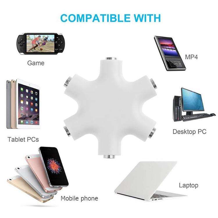 6 Ports Audio Splitter Headphone Connector, Compatible with Phones, Tablets, Headphones, MP3 Play...