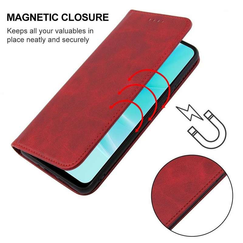 For OPPO A57 4G Magnetic Closure Leather Phone Case(Red)