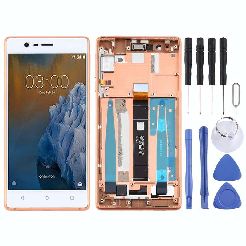 TFT LCD Screen for Nokia 3 TA-1032 Digitizer Full Assembly with Frame & Side Keys (Gold)