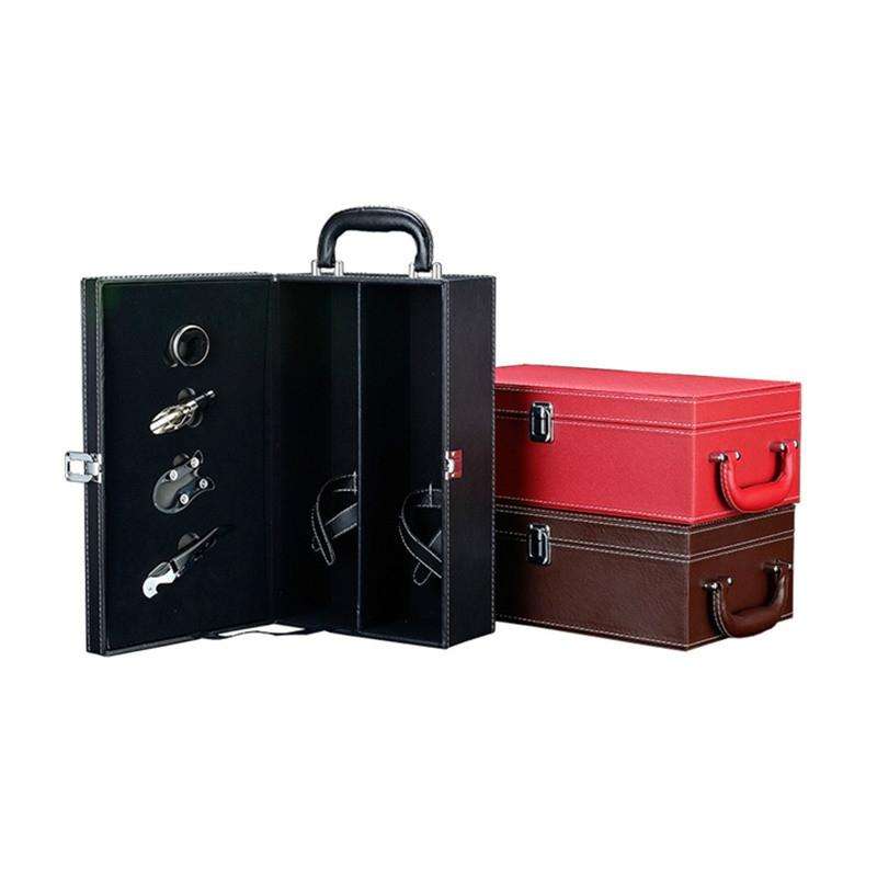 Wine Gift Box Double Stick with Tools Wine Gift Box Leather Box(Red)