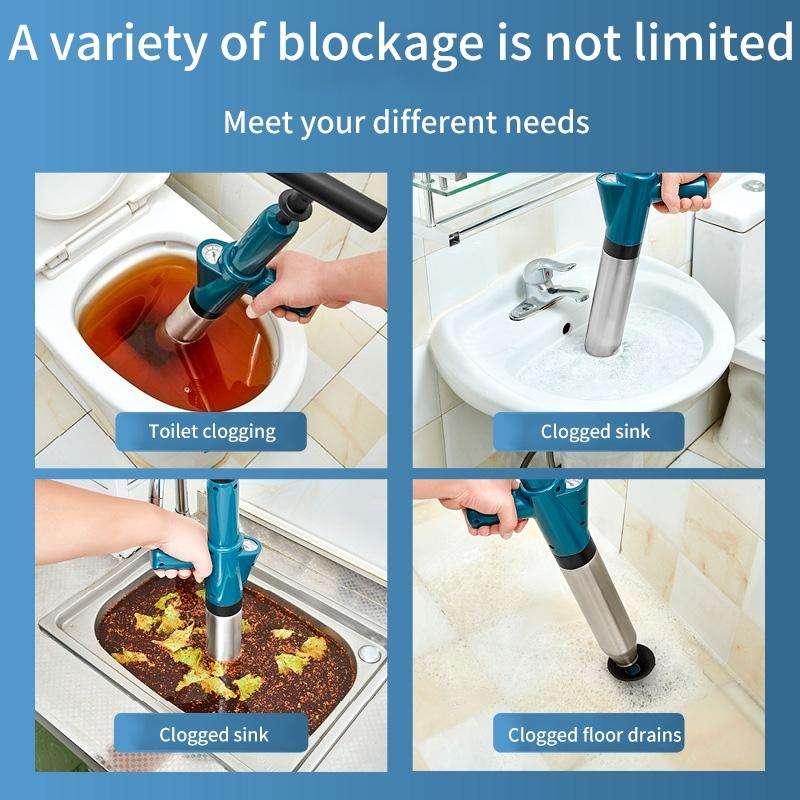 Toilet Pipe Dredger Toilet Sewer Floor Drain Clogged Household High Pressure Pneumatic Tool(Black)