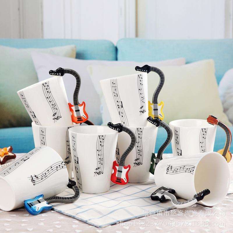 Guitar Ceramic Cup Personality Music Note Milk Juice Lemon Mug Coffee Tea Cup Home Office Drinkwa...