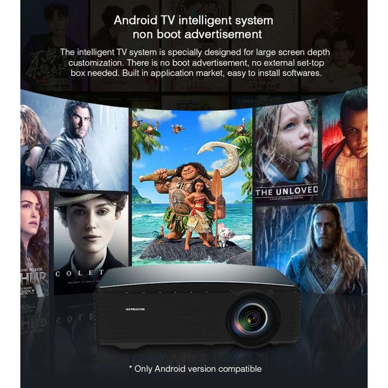 YG670 1920x1080 3000 Lumens Portable Home Theater LED HD Digital Projector, Android Version(Black)
