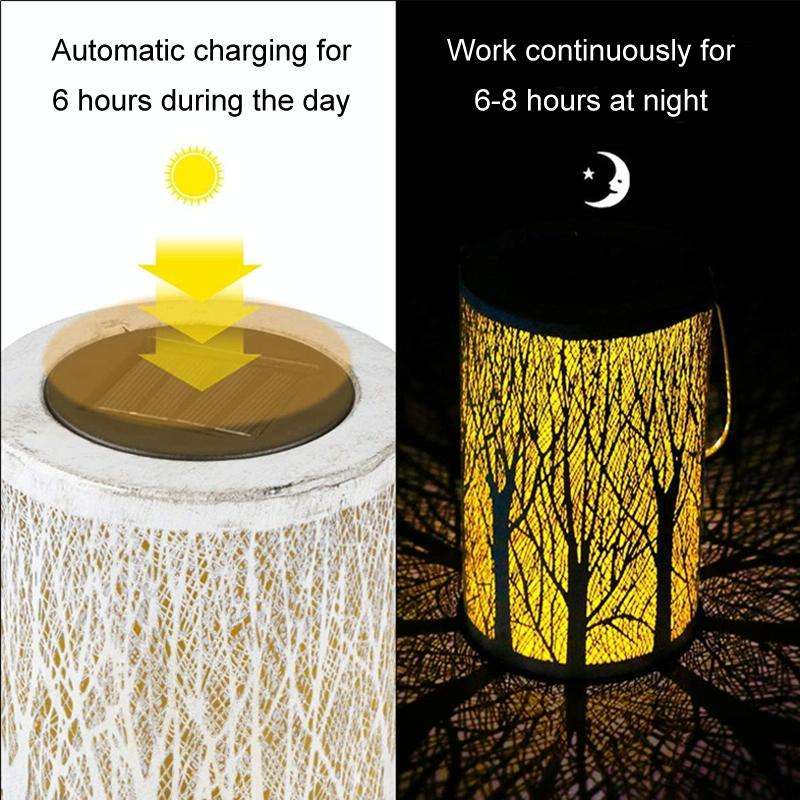 Outdoor Solar Wrought Iron Projection Lamp Hollow Wall Hanging Portable Garden Decorative Lamp, S...