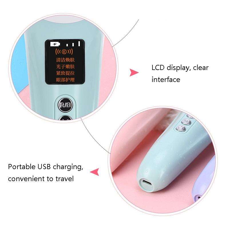 Facial Ultrasonic Iontophoresis Micro-Current Color Light Skin Rejuvenation Device(Light Purple)