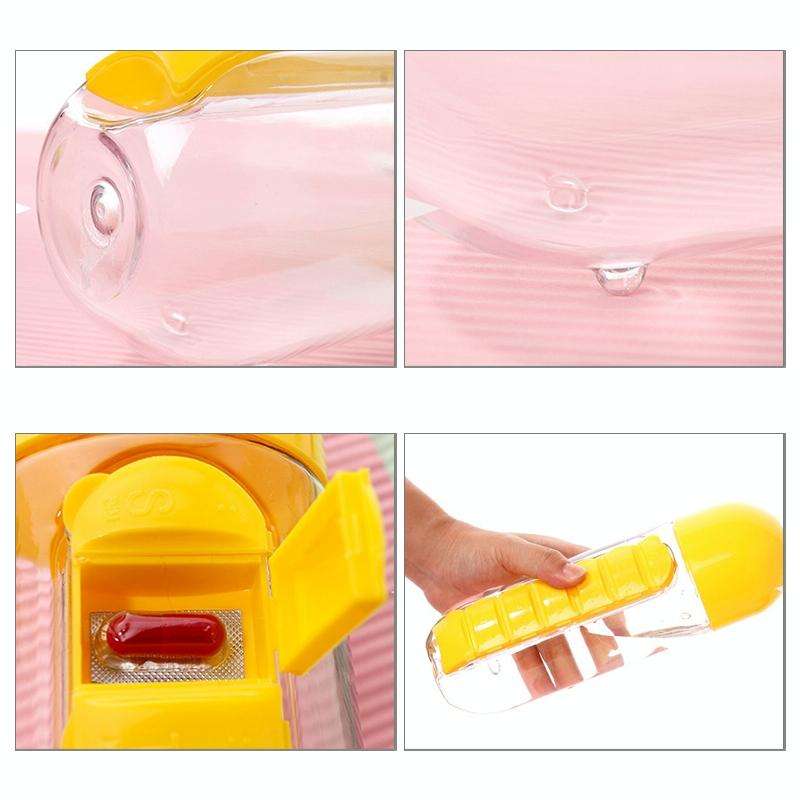 600ML Plastic Water Bottle with Daily Pill Box Organizer Drinking Bottles(Blue)