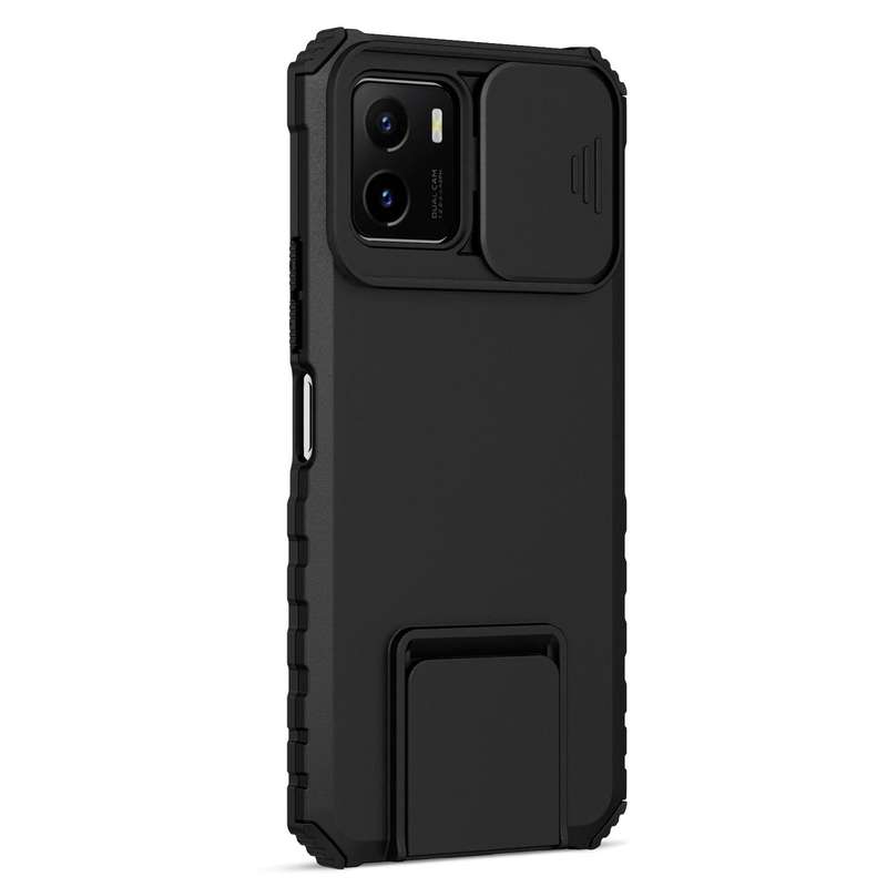 For vivo Y15s / Y15a Stereoscopic Holder Sliding Camshield Phone Case(Black)