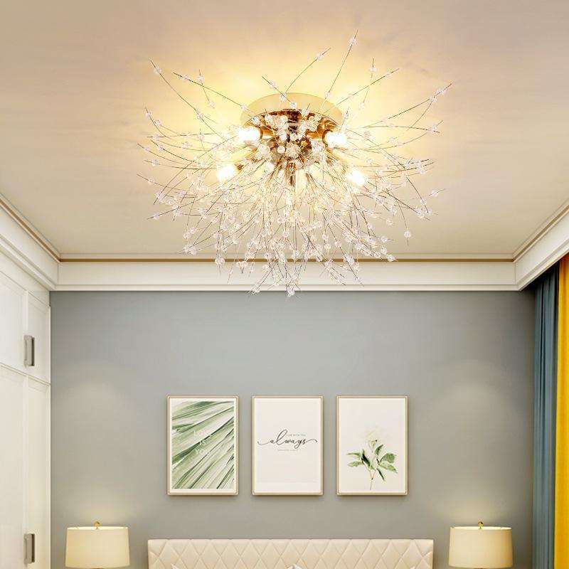 Bedroom Crystal Ceiling Lamp Creative Dandelion Living Room Lamp Dining Room Lamp, Style:Chrome (...