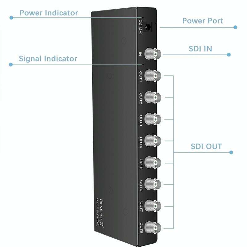1 In 8 Out SD-SDI / HD-SDI / 3G-SDI Distribution Amplifier Video SDI Splitter(EU Plug)