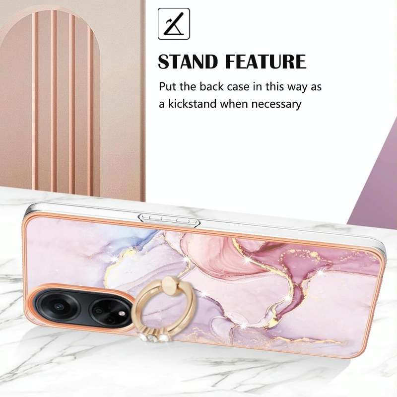 For OPPO A98 Electroplating Marble IMD TPU Phone Case with Ring Holder(Rose Gold 005)