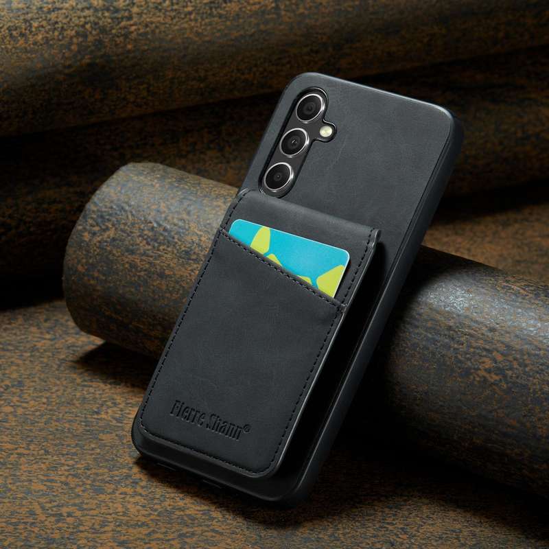 For Samsung Galaxy A54 5G Fierre Shann Crazy Horse Card Holder Back Cover PU Phone Case(Black)