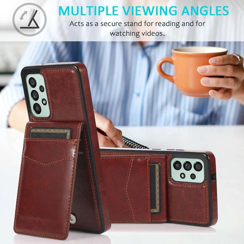 For Samsung Galaxy A73 5G Solid Color PC + TPU Protective Case with Holder & Card Slots(Brown)