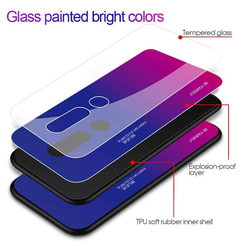 For OPPO F11 Pro Gradient Color Glass Case(Red Blue)