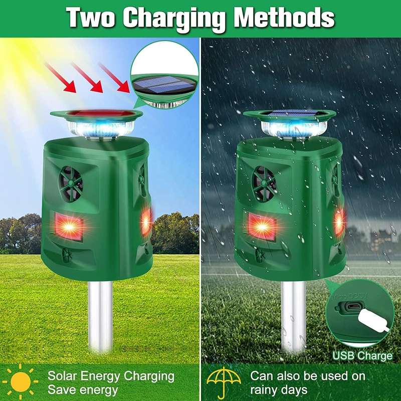 SK698 Solar Powered Animal Repeller 360 Degree Strobe Light Bird Repeller Ultrasonic Rat Repeller...