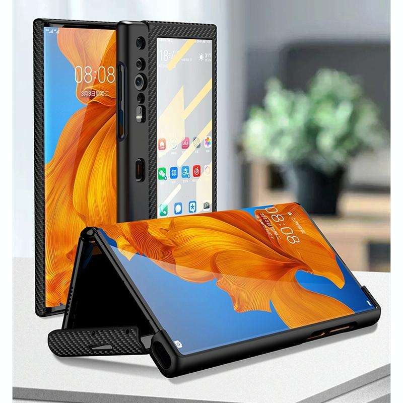 For Huawei Mate Xs GKK Foldable Protective Leather Case + Screen Protector with Holder(Carbon Fiber)