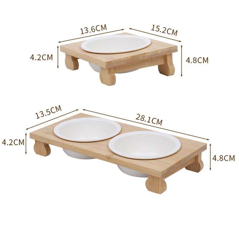 Bamboo And Wood Ceramic Cat Bowl Pet Supplies, Specification: Single Bowl