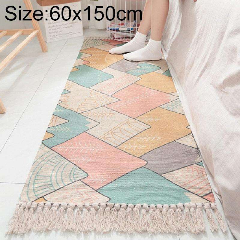 Cotton Hand-woven Bedside Carpet Home Long Fringed Anti-slip Mat, Size:60150 cm(Arashiyama)
