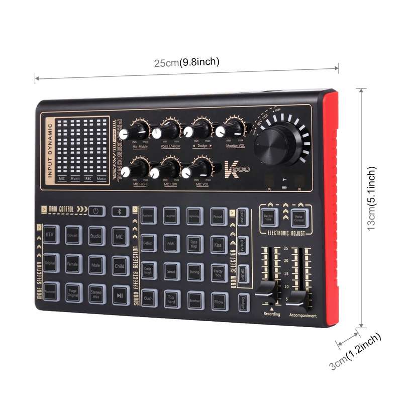 PULUZ Phantom Power OTG Lossless Live Sound Card Recording Sound Mixer, English Version(Black)