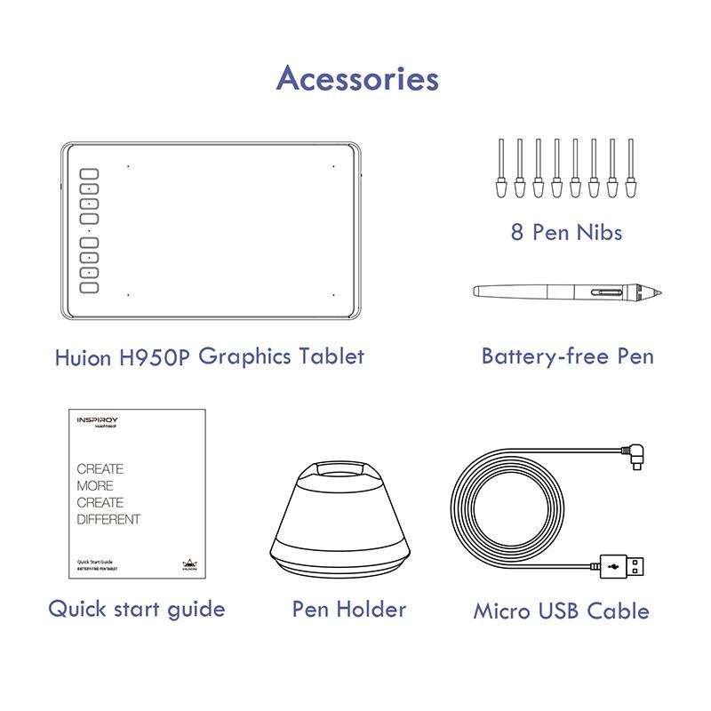 HUION Inspiroy Series H950P 5080LPI Professional Art USB Graphics Drawing Tablet for Windows / Ma...