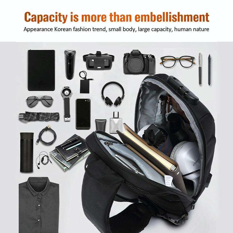 OZUKO 9223 Anti-theft Men Chest Bag Waterproof Crossbody Bag with External USB Charging Port, Sty...