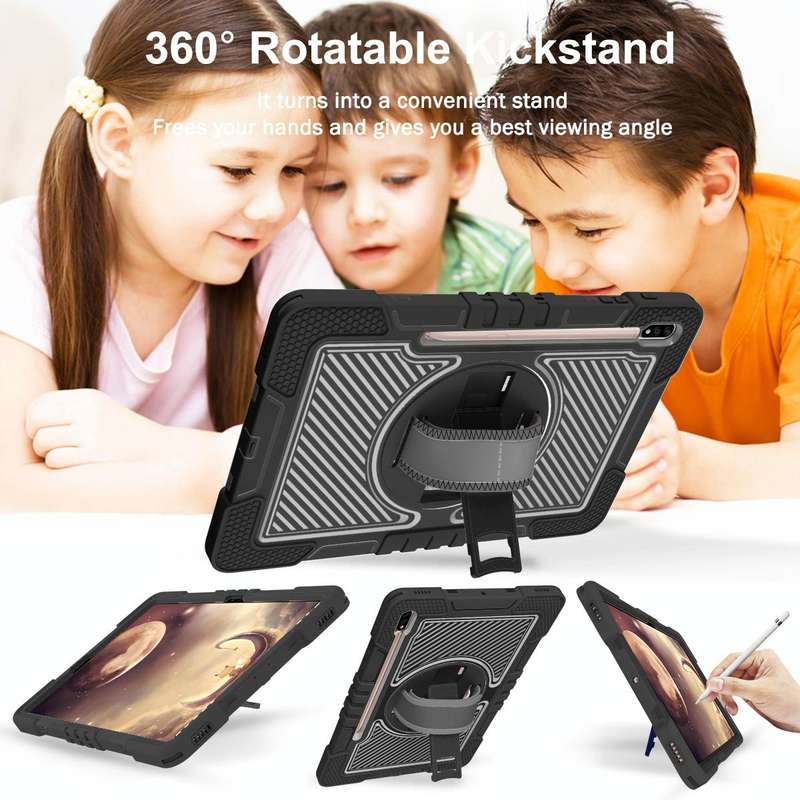 For Samsung Galaxy Tab A7 Lite 360 Degree Rotation Contrast Color Silicone + PC Tablet Case(Black)