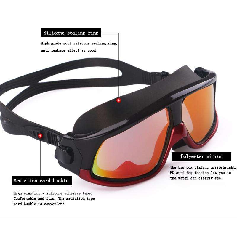 Colorful Large Frame Electroplating Anti-fog Silicone Swimming Goggles for Adults (Blue + Black)