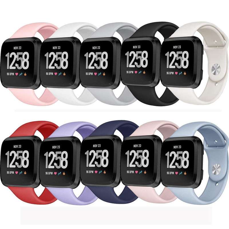 For Fitbit Versa 2 / Fitbit Versa / Fitbit Versa Lite Solid Color Silicone Watch Band, Size:L(Black)