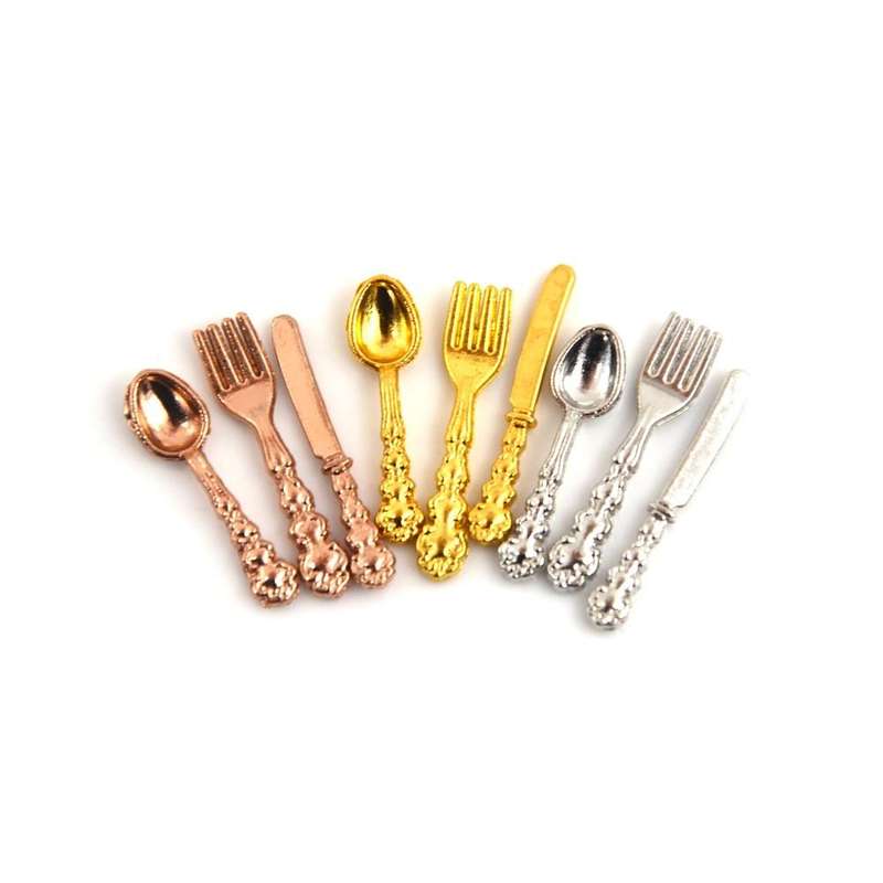 12 PCS / Set Simulation Kitchen Food Furniture Toys Dollhouse Miniature Accessories 1:12 Fork Kni...
