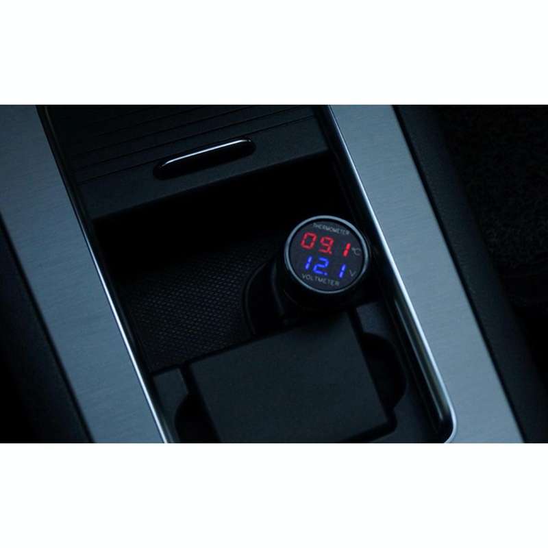 2 in 1 Universal Car Digital Voltage Meter Temperature Meter (Random Color Delivery)