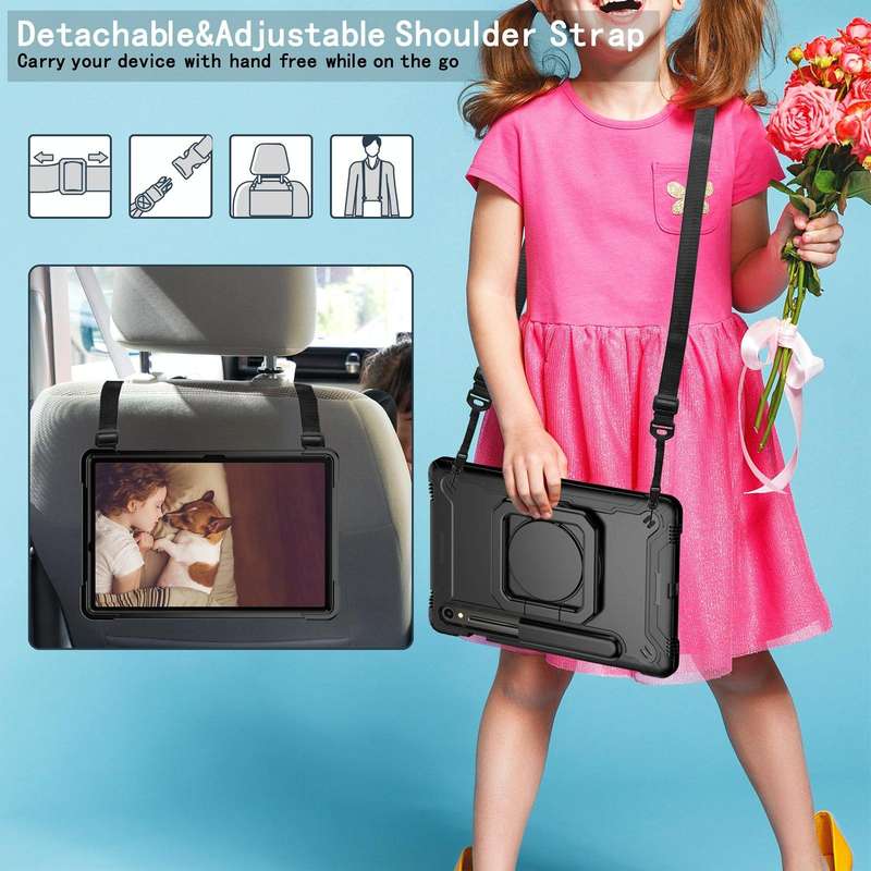 For Samsung Galaxy Tab S9 FE / S9 Handle Robot Silicone Hybrid PC Tablet Case(Black)