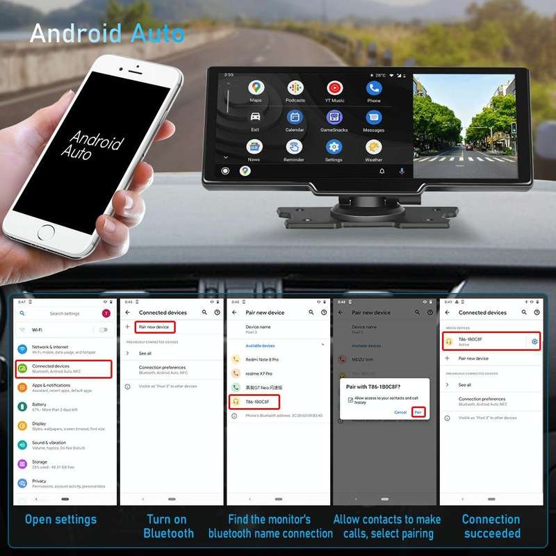 Car 10.26 Inch Portable Wireless CarPlay Display Android Auto Mobile Phone Screen