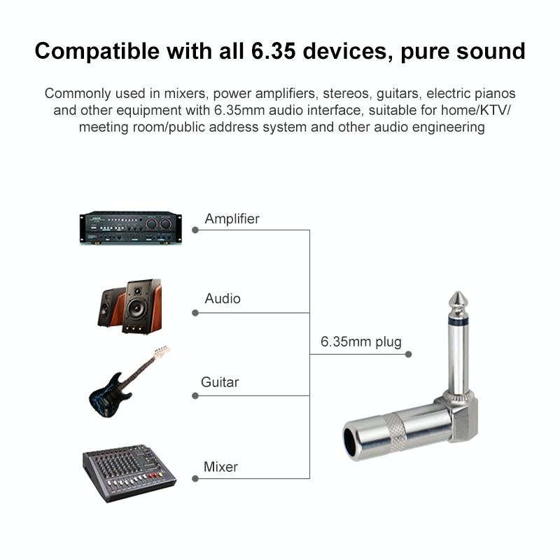 1/4 Inch 6.35mm Audio Mono Plug L-shaped Right Angle Screw Jack Male Guitar Audio Connector