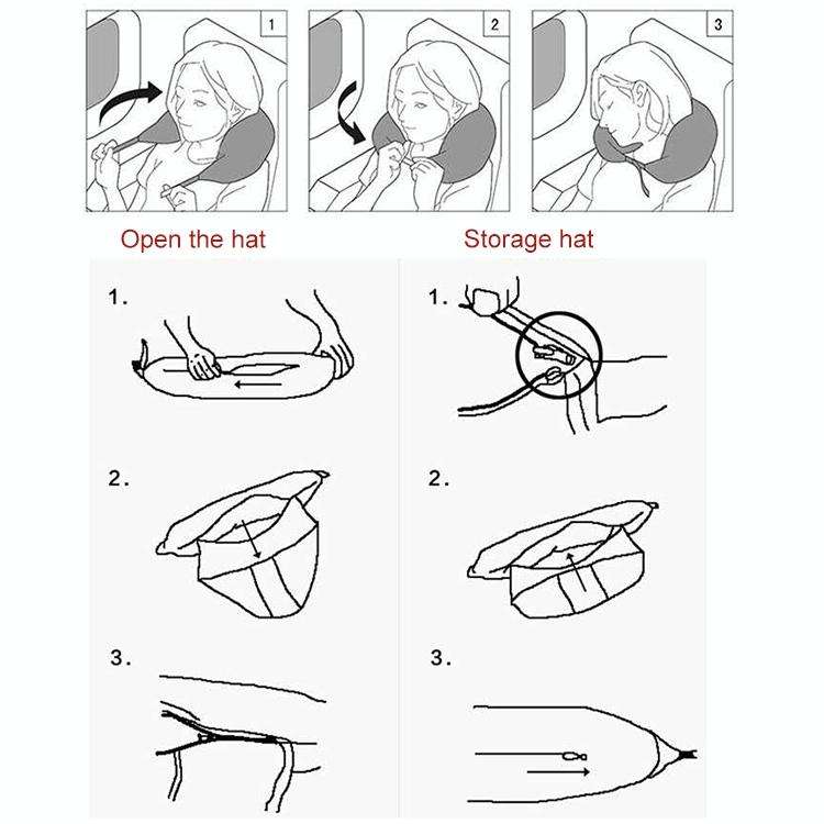 Portable Airplane Travel U-shaped Hooded Pillow Nap Time Neck Pillow(Navy Blue)