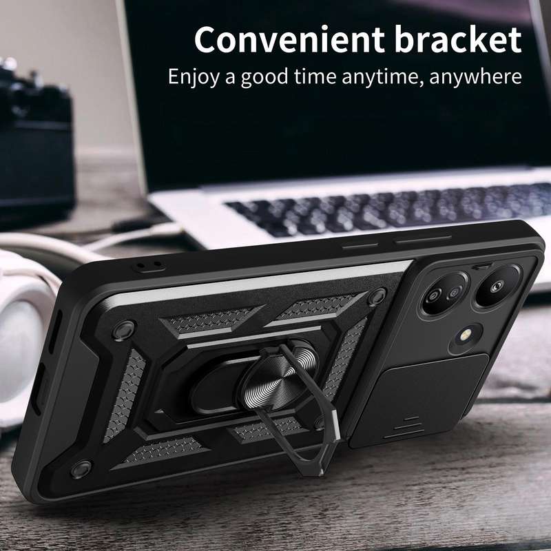 For Xiaomi Redmi 13C 4G Sliding Camera Cover Design TPU Hybrid PC Phone Case(Rose Gold)