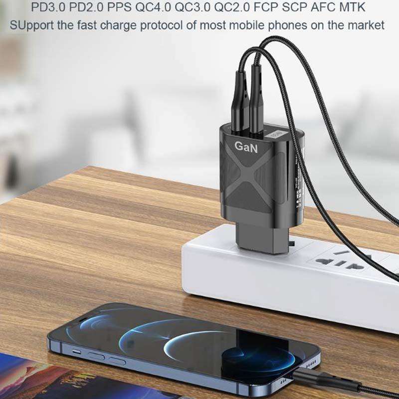 65W GAN PD + QC3.0 Fast Charger Phone Notebook Computer Universal Charging Head, Plug: UK Plug Black