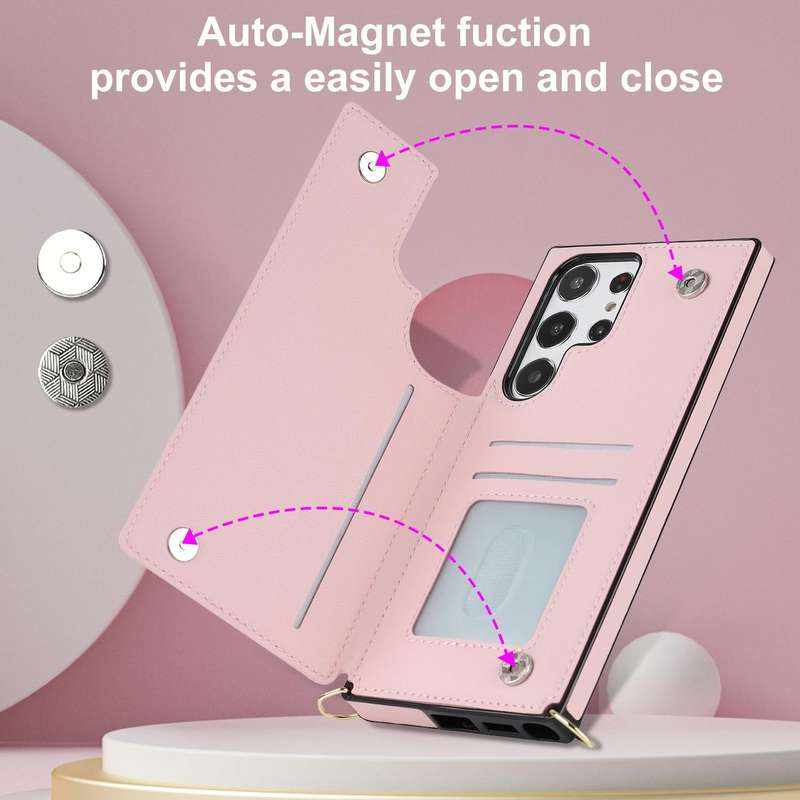 For Samsung Galaxy S23 Ultra 5G Cross-body Zipper Square Phone Case(Pink)