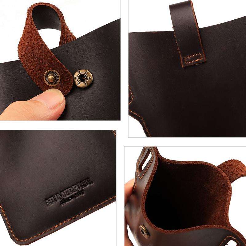 HUMERPAUL Men Leather Retro Belt Mobile Phone Bag(Khaki)